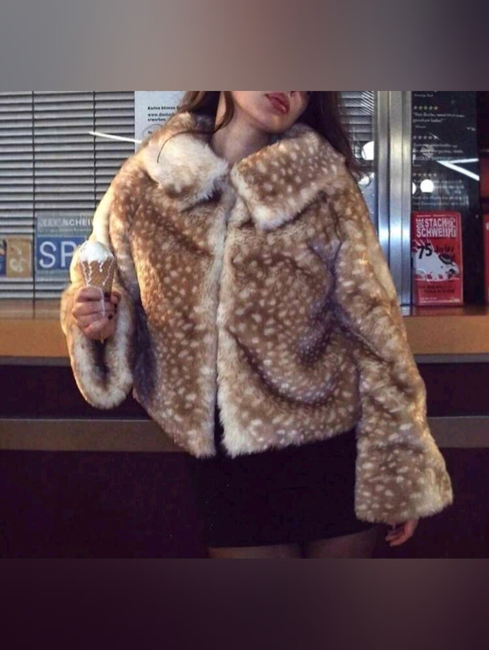 Featuring A Small Deer Print And Leopard Pattern, Fur Coat, Fur Jacket, Fur Coat